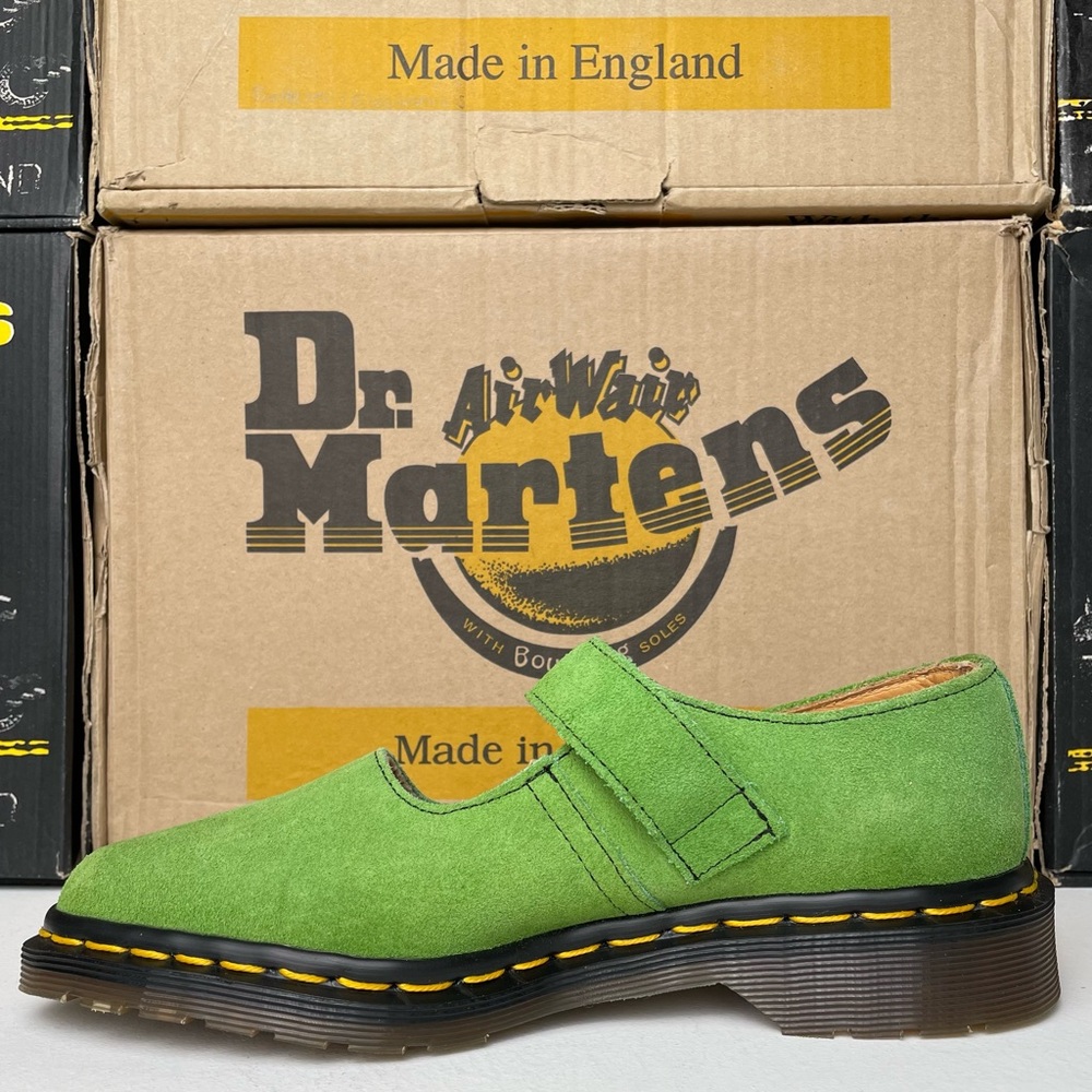 Vintage Dr. Martens England Green Suede Leather Point Toe Strap Mary Janes UK 4 - Picture 5 of 15